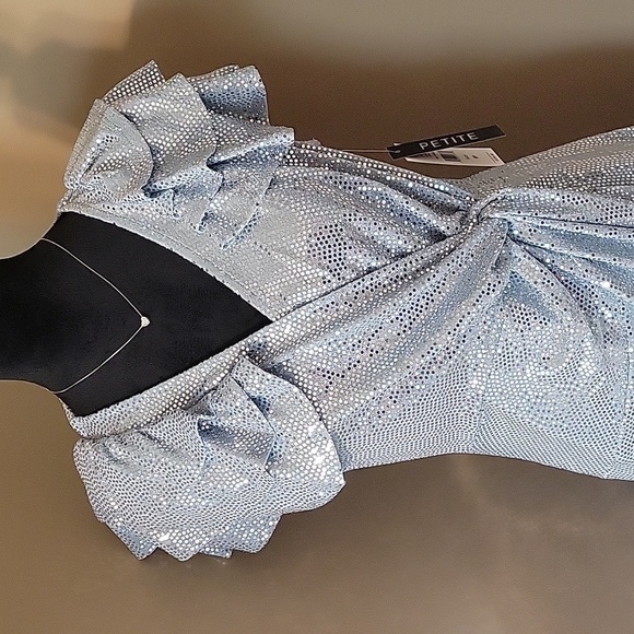 JM Studio-Elegant Blue Ice/Silver Wrap Dress - Picture 2 of 8